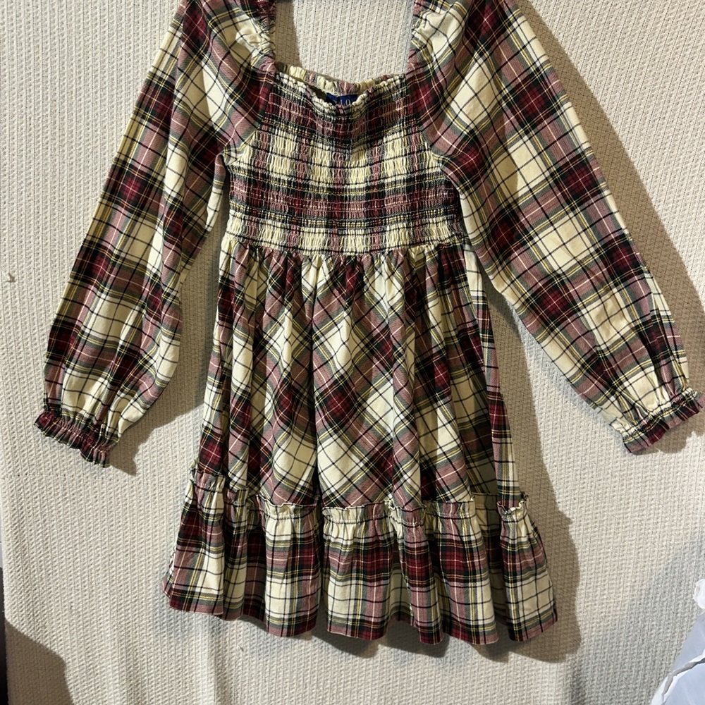 Polo by Ralph Lauren Girls Plaid Long Sleeve Dress in Cream, Red, Green